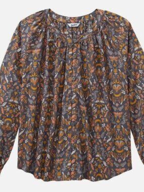 (NWT) Dark Cottagecore Woodsy Duluth Printmaker LS Cotton Tunic Brown Women's L